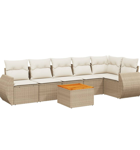 7-tlg. Garten-Sofagarnitur mit Kissen Beige Poly Rattan
