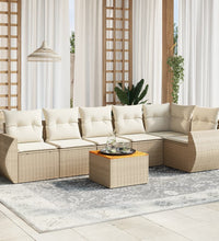 7-tlg. Garten-Sofagarnitur mit Kissen Beige Poly Rattan