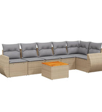 7-tlg. Garten-Sofagarnitur mit Kissen Beige Poly Rattan