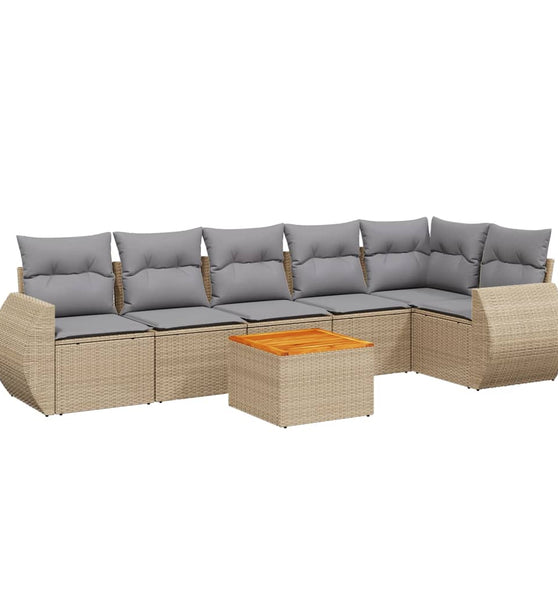 7-tlg. Garten-Sofagarnitur mit Kissen Beige Poly Rattan
