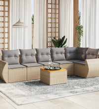7-tlg. Garten-Sofagarnitur mit Kissen Beige Poly Rattan