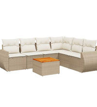 7-tlg. Garten-Sofagarnitur mit Kissen Beige Poly Rattan