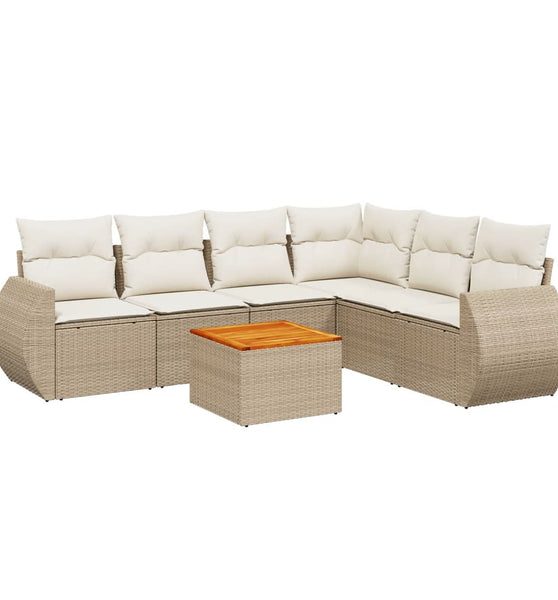 7-tlg. Garten-Sofagarnitur mit Kissen Beige Poly Rattan