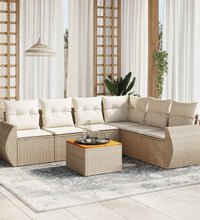 7-tlg. Garten-Sofagarnitur mit Kissen Beige Poly Rattan