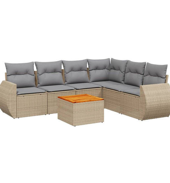 7-tlg. Garten-Sofagarnitur mit Kissen Beige Poly Rattan