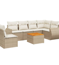 7-tlg. Garten-Sofagarnitur mit Kissen Beige Poly Rattan