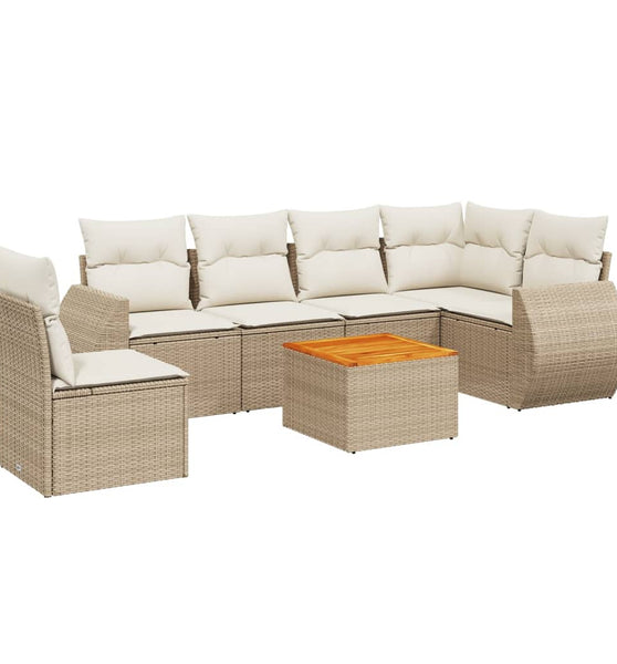 7-tlg. Garten-Sofagarnitur mit Kissen Beige Poly Rattan