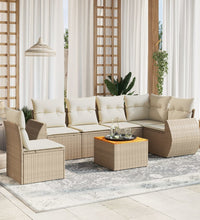 7-tlg. Garten-Sofagarnitur mit Kissen Beige Poly Rattan