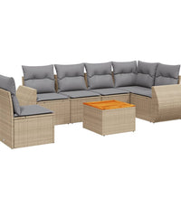 7-tlg. Garten-Sofagarnitur mit Kissen Beige Poly Rattan