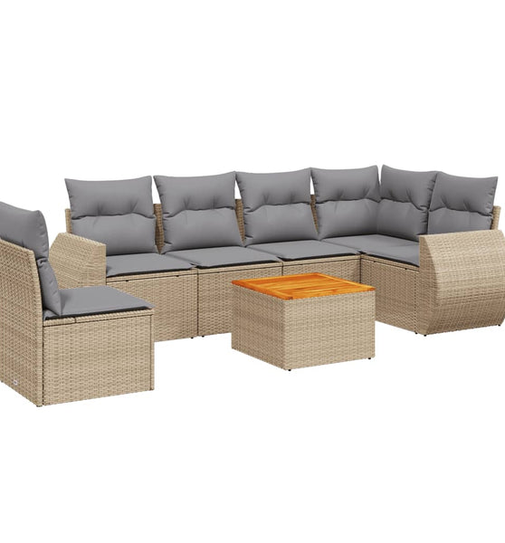 7-tlg. Garten-Sofagarnitur mit Kissen Beige Poly Rattan