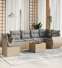 7-tlg. Garten-Sofagarnitur mit Kissen Beige Poly Rattan