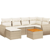 7-tlg. Garten-Sofagarnitur mit Kissen Beige Poly Rattan