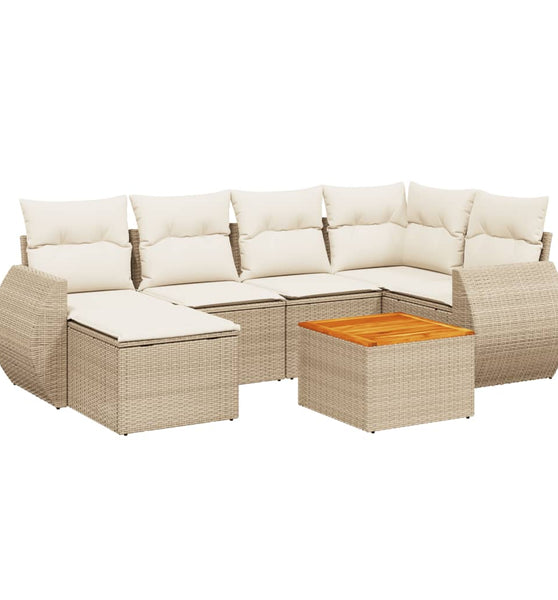 7-tlg. Garten-Sofagarnitur mit Kissen Beige Poly Rattan
