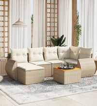 7-tlg. Garten-Sofagarnitur mit Kissen Beige Poly Rattan