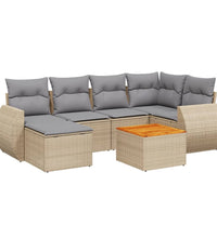 7-tlg. Garten-Sofagarnitur mit Kissen Beige Poly Rattan
