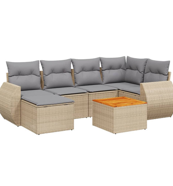 7-tlg. Garten-Sofagarnitur mit Kissen Beige Poly Rattan