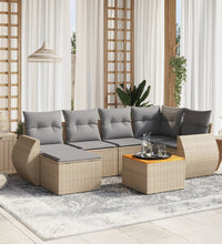 7-tlg. Garten-Sofagarnitur mit Kissen Beige Poly Rattan