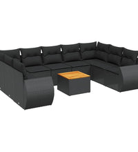 10-tlg. Garten-Sofagarnitur mit Kissen Schwarz Poly Rattan