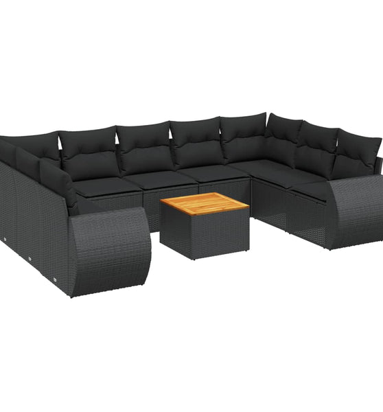 10-tlg. Garten-Sofagarnitur mit Kissen Schwarz Poly Rattan