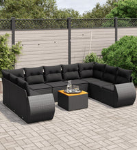 10-tlg. Garten-Sofagarnitur mit Kissen Schwarz Poly Rattan