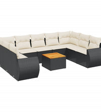 10-tlg. Garten-Sofagarnitur mit Kissen Schwarz Poly Rattan