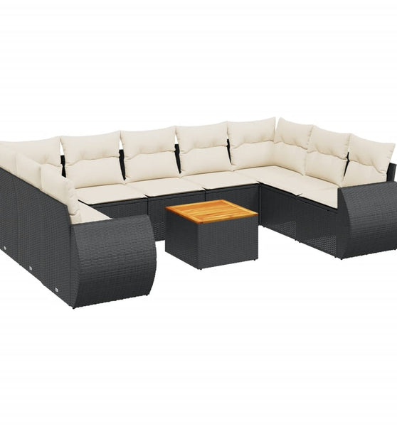 10-tlg. Garten-Sofagarnitur mit Kissen Schwarz Poly Rattan