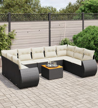 10-tlg. Garten-Sofagarnitur mit Kissen Schwarz Poly Rattan
