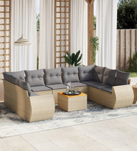10-tlg. Garten-Sofagarnitur mit Kissen Beige Poly Rattan