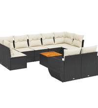 10-tlg. Garten-Sofagarnitur mit Kissen Schwarz Poly Rattan