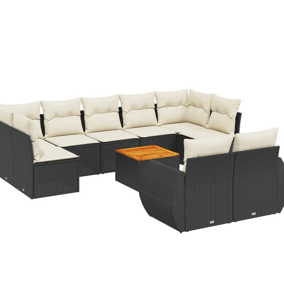 10-tlg. Garten-Sofagarnitur mit Kissen Schwarz Poly Rattan