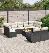 10-tlg. Garten-Sofagarnitur mit Kissen Schwarz Poly Rattan