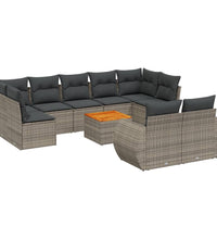 10-tlg. Garten-Sofagarnitur mit Kissen Grau Poly Rattan