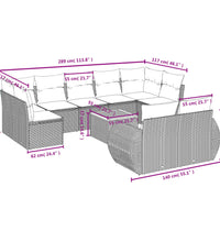 10-tlg. Garten-Sofagarnitur mit Kissen Grau Poly Rattan