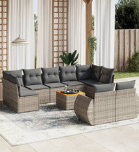 10-tlg. Garten-Sofagarnitur mit Kissen Grau Poly Rattan