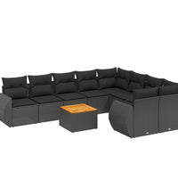 10-tlg. Garten-Sofagarnitur mit Kissen Schwarz Poly Rattan