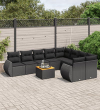 10-tlg. Garten-Sofagarnitur mit Kissen Schwarz Poly Rattan