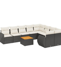 10-tlg. Garten-Sofagarnitur mit Kissen Schwarz Poly Rattan
