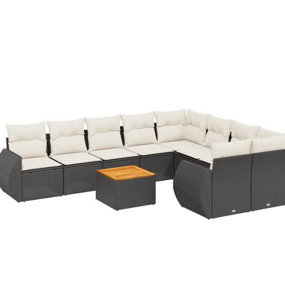 10-tlg. Garten-Sofagarnitur mit Kissen Schwarz Poly Rattan