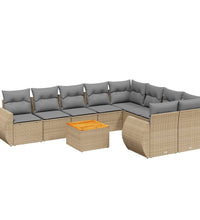 10-tlg. Garten-Sofagarnitur mit Kissen Beige Poly Rattan