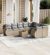 10-tlg. Garten-Sofagarnitur mit Kissen Beige Poly Rattan