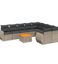 10-tlg. Garten-Sofagarnitur mit Kissen Grau Poly Rattan
