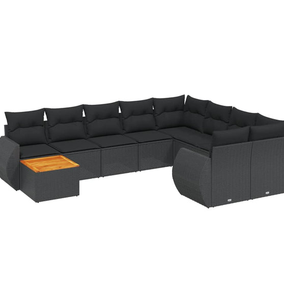 10-tlg. Garten-Sofagarnitur mit Kissen Schwarz Poly Rattan