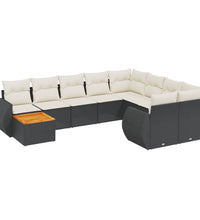 10-tlg. Garten-Sofagarnitur mit Kissen Schwarz Poly Rattan