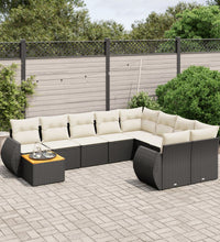 10-tlg. Garten-Sofagarnitur mit Kissen Schwarz Poly Rattan
