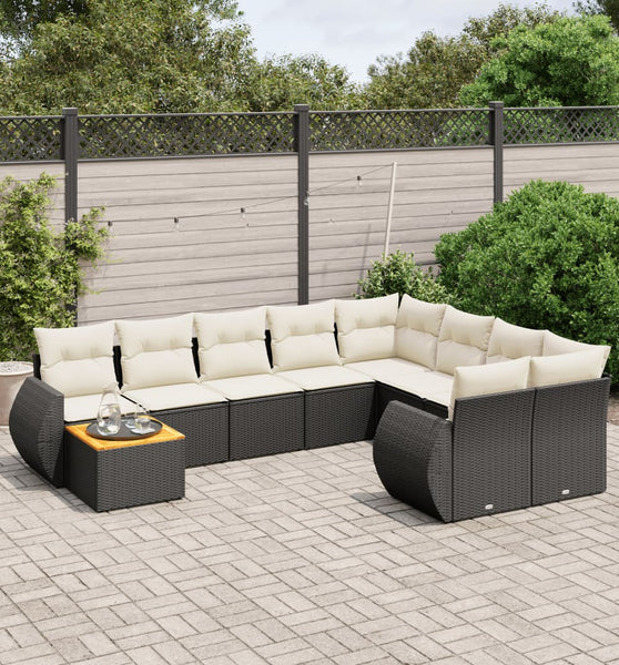 10-tlg. Garten-Sofagarnitur mit Kissen Schwarz Poly Rattan