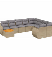 10-tlg. Garten-Sofagarnitur mit Kissen Beige Poly Rattan