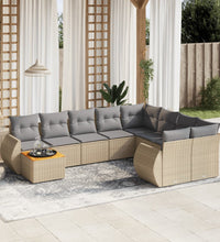 10-tlg. Garten-Sofagarnitur mit Kissen Beige Poly Rattan