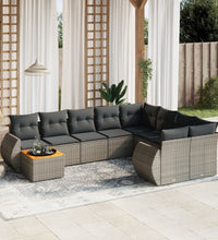 10-tlg. Garten-Sofagarnitur mit Kissen Grau Poly Rattan