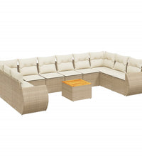 11-tlg. Garten-Sofagarnitur mit Kissen Beige Poly Rattan
