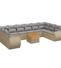 11-tlg. Garten-Sofagarnitur mit Kissen Beige Poly Rattan